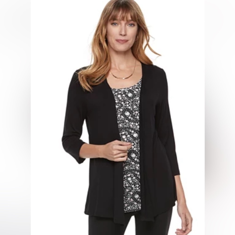 NWT  Croft & Barrow Mock-Layer Print Cardigan Size PM
